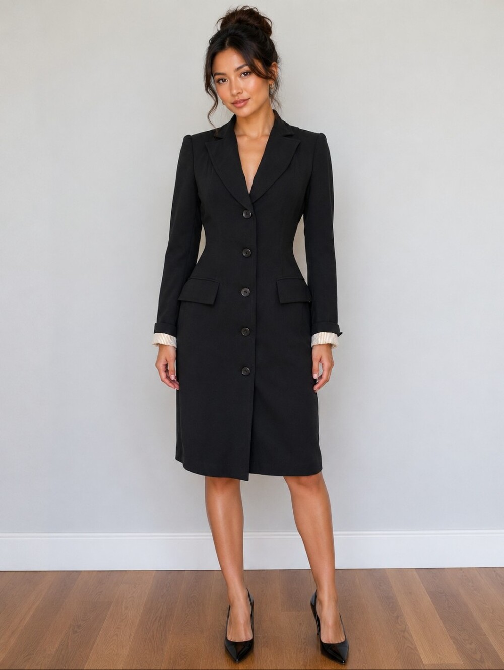 CORI Brazilian Black Long Sleeves Vintage Front Button Office Blazer Dress Sz 4